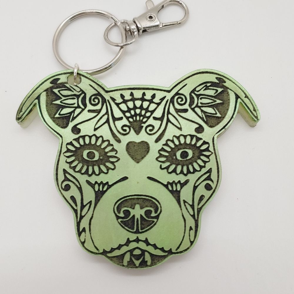 Keychain Pitbull Sugar Skull